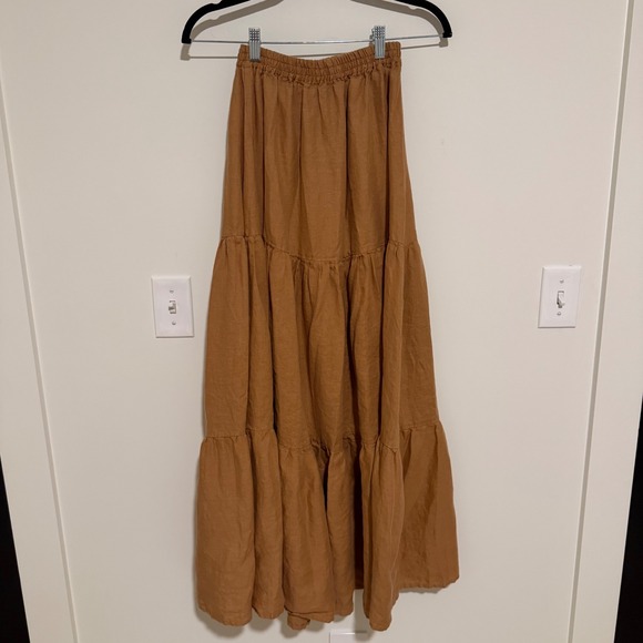Aura Dresses & Skirts - Aura Womens Linen Tiered Maxi Skirt and Crop Top Set Brown Small